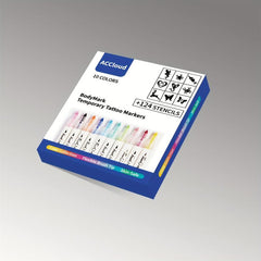 Temporary Tattoo Markers Set with 10 Colors & 124 Stencil Kit