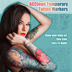 Temporary Tattoo Markers Set with 10 Colors & 124 Stencil Kit