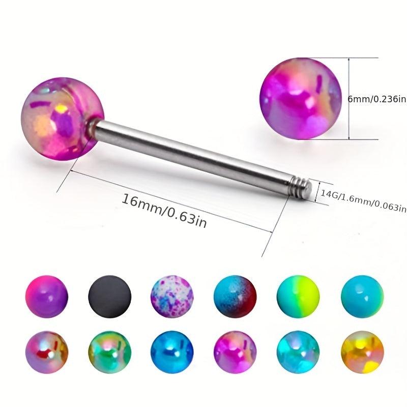 12Pcs Acrylic Tongue Rings Belly Button Nose Lip Piercing Jewelry Set