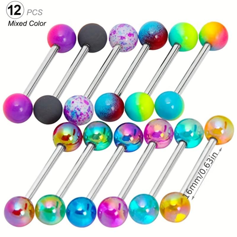 12Pcs Acrylic Tongue Rings Belly Button Nose Lip Piercing Jewelry Set