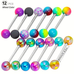 12Pcs Acrylic Tongue Rings Belly Button Nose Lip Piercing Jewelry Set