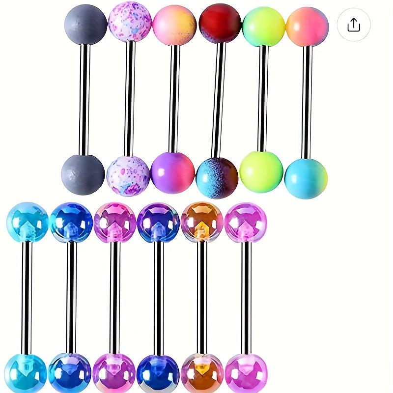 12Pcs Acrylic Tongue Rings Belly Button Nose Lip Piercing Jewelry Set