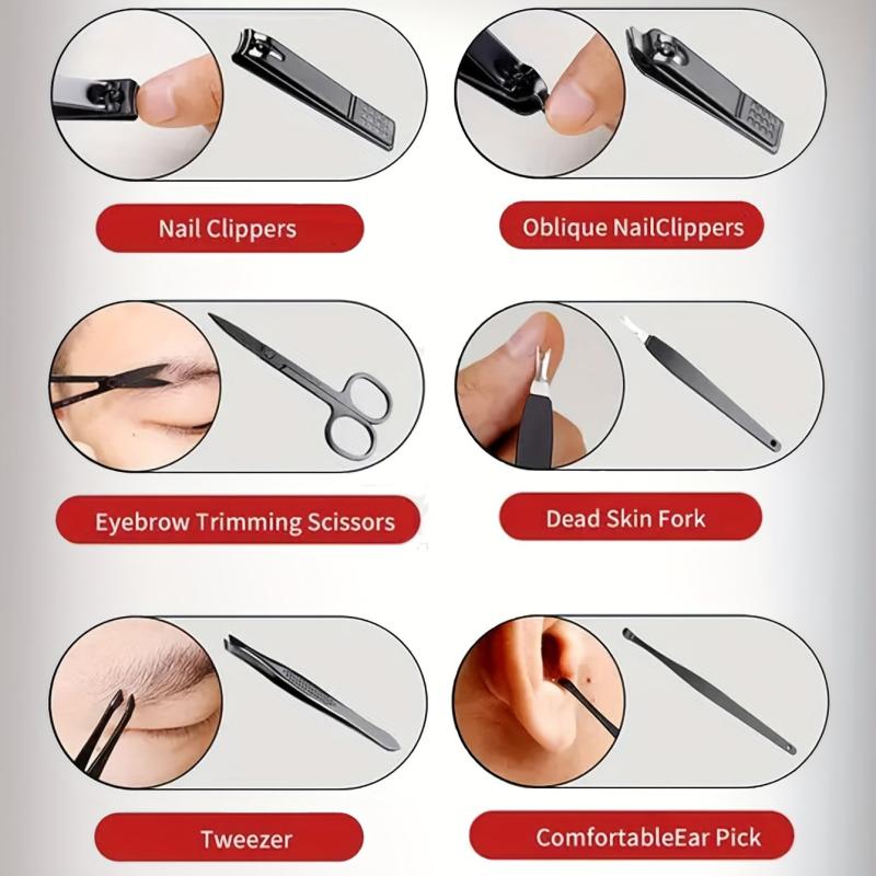 7-Piece Manicure Set Nail Clipper with Built-in File - Travel Grooming Tools Kit