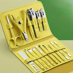16-in-1 Mani-Pedi Set with Stainless Steel Tools & Leather Case