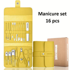 16-in-1 Mani-Pedi Set with Stainless Steel Tools & Leather Case