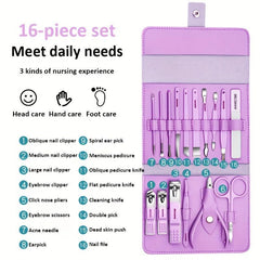 16 Pcs Nail Cutter Set Stainless Steel - Manicure Pedicure Cuticle Tool