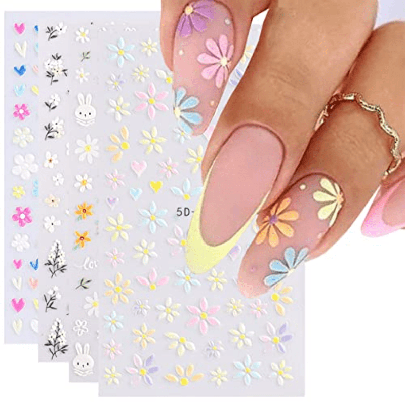 5D Daisy Flower Nail Art Stickers Self Adhesive Decals