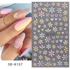 5D Daisy Flower Nail Art Stickers Self Adhesive Decals