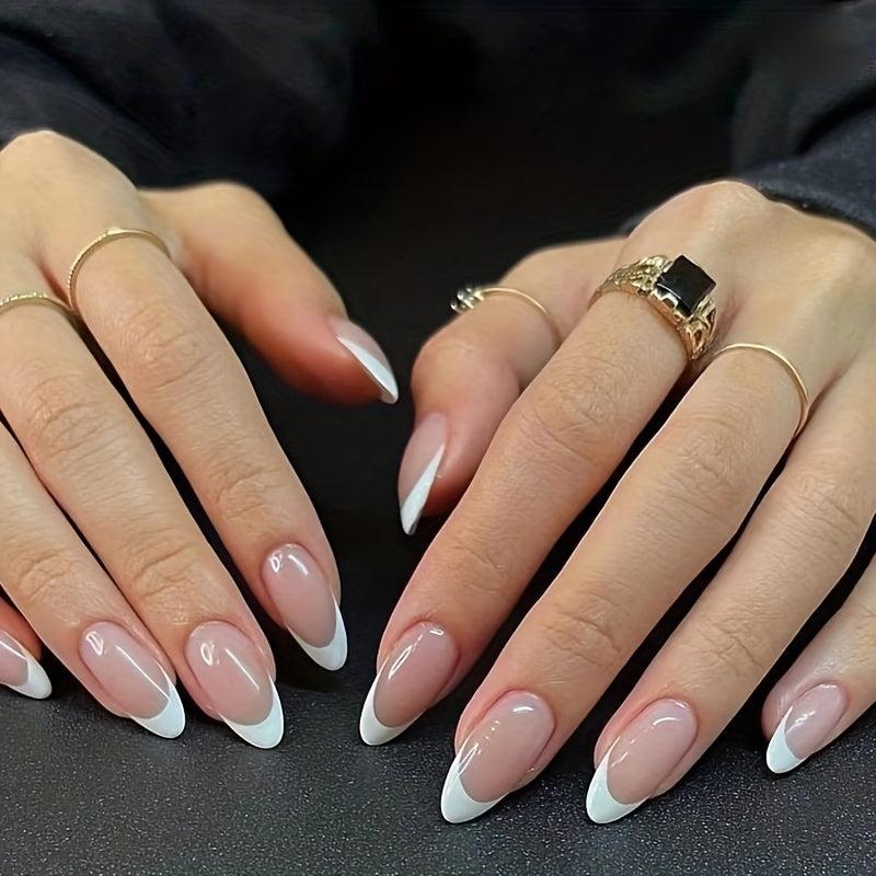 24 pcs Ballet French Edge Press On Nails with Glue Sticker and File