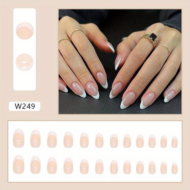 24 pcs Ballet French Edge Press On Nails with Glue Sticker and File