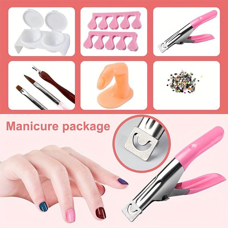Acrylic Nail Kit 12 Glitter Powders Tips Decorations & Tools