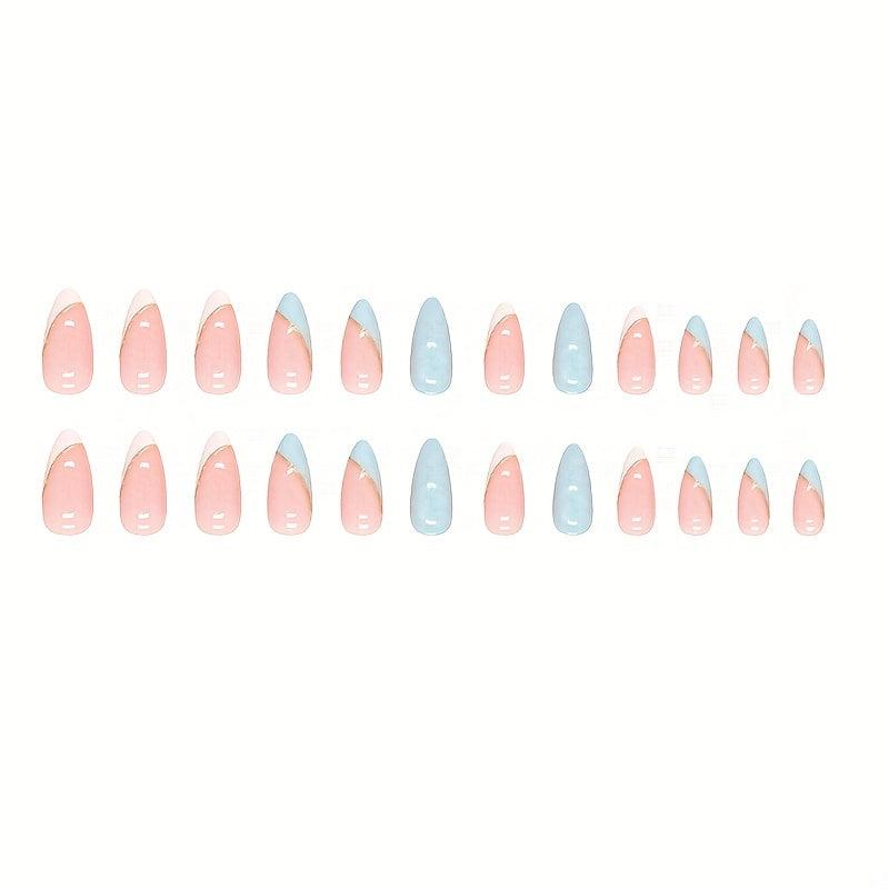 24pcs French Tip Press On Nails with Sequins Glossy False Nails