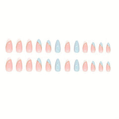 24pcs French Tip Press On Nails with Sequins Glossy False Nails