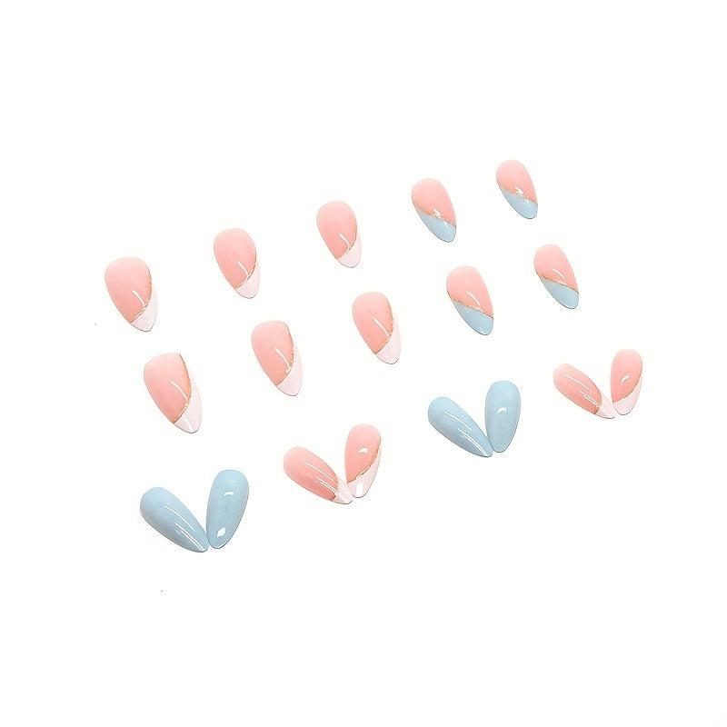 24pcs French Tip Press On Nails with Sequins Glossy False Nails