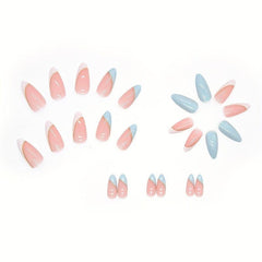 24pcs French Tip Press On Nails with Sequins Glossy False Nails