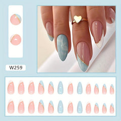 24pcs French Tip Press On Nails with Sequins Glossy False Nails