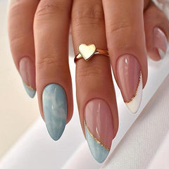 24pcs French Tip Press On Nails with Sequins Glossy False Nails