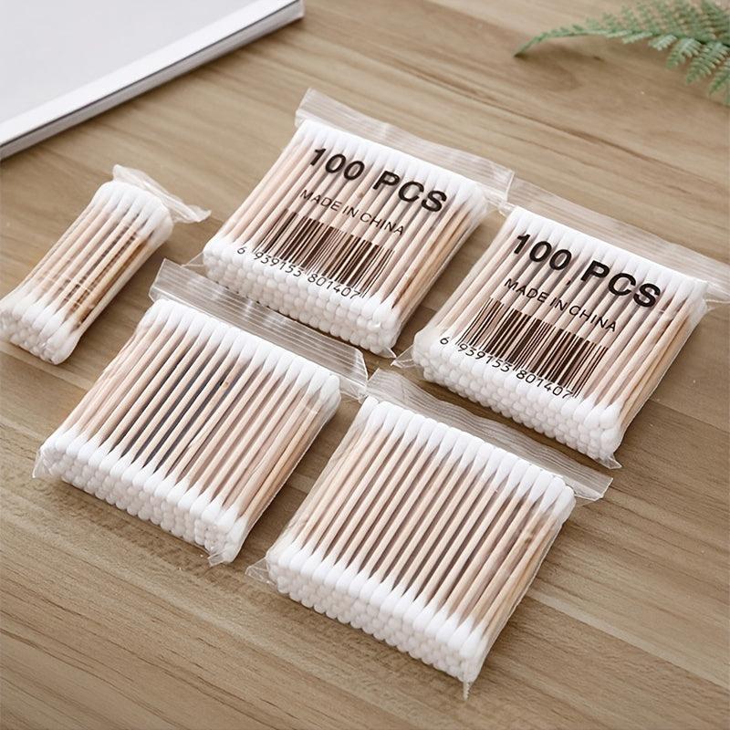 100pcs Disposable Cotton Swabs Double-ended Wooden Swabs Sanitary Cotton Buds
