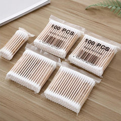 100pcs Disposable Cotton Swabs Double-ended Wooden Swabs Sanitary Cotton Buds