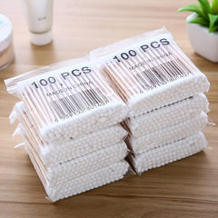 100pcs Disposable Cotton Swabs Double-ended Wooden Swabs Sanitary Cotton Buds