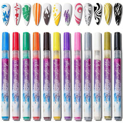 Neon Gel Polish Abstract Stripe Lines Drawing Pen