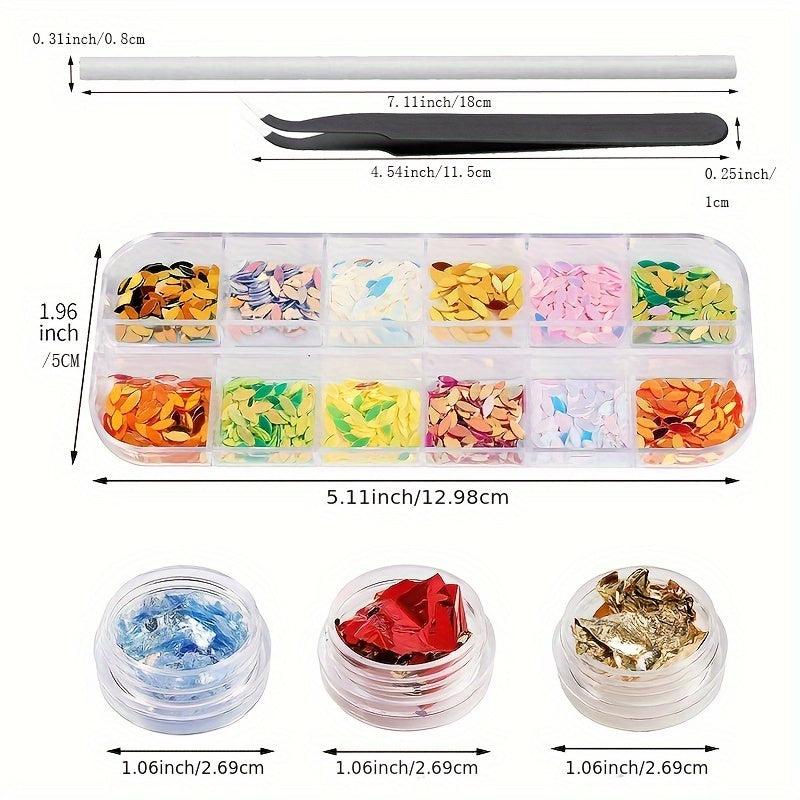 Nail Foil Rhinestones Flakes Decoration Kit with Gems Picker