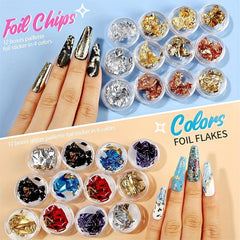 Nail Foil Rhinestones Flakes Decoration Kit with Gems Picker