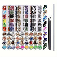 Nail Foil Rhinestones Flakes Decoration Kit with Gems Picker