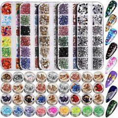 Nail Foil Rhinestones Flakes Decoration Kit with Gems Picker