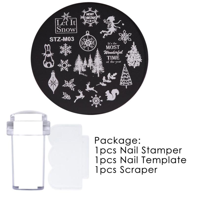 Christmas Nails Art Stamp Plate Set Snowflakes Elk Santa Claus Gift Mold