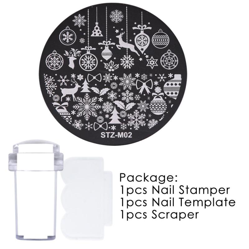 Christmas Nails Art Stamp Plate Set Snowflakes Elk Santa Claus Gift Mold