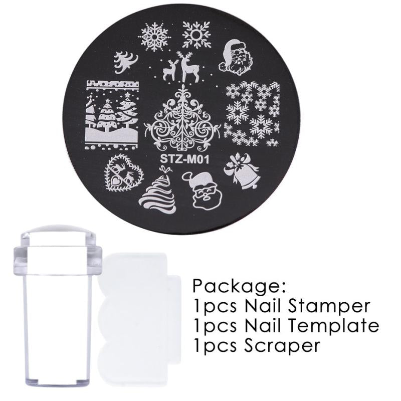 Christmas Nails Art Stamp Plate Set Snowflakes Elk Santa Claus Gift Mold