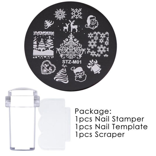 Christmas Nails Art Stamp Plate Set Snowflakes Elk Santa Claus Gift Mold