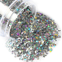 Laser Silver Hexagon Flakes Nail Art Glitter Powder Bulk 0.2mm 1mm