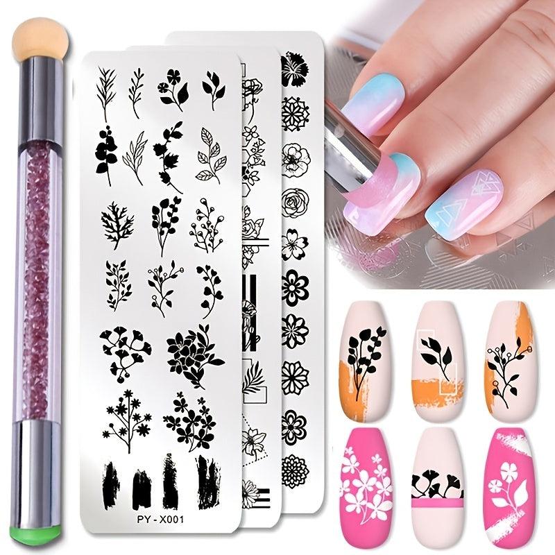 Nail Art Stamping Plates Set with Brush and Mold