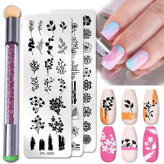 Nail Art Stamping Plates Set with Brush and Mold