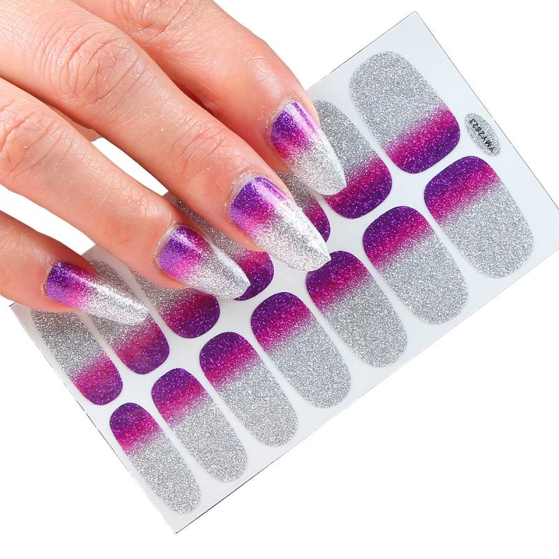 Glitter Full Wrap Nail Polish Stickers Self Adhesive Nail Art Decal Strips