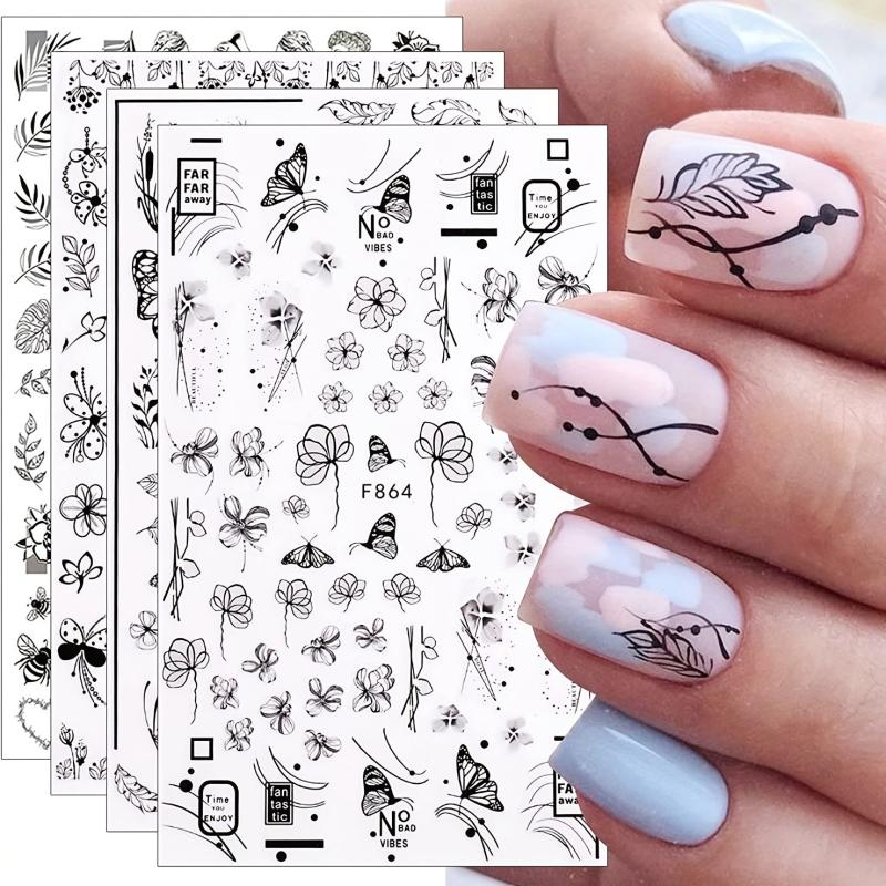 10 Sheets Flower Leaves Nail Stickers Self Adhesive Nail Art Decal