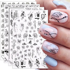 10 Sheets Flower Leaves Nail Stickers Self Adhesive Nail Art Decal