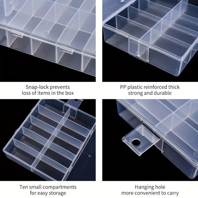 10 Clear Square Flip Boxes for Nail Storage with 10 Grid Slots