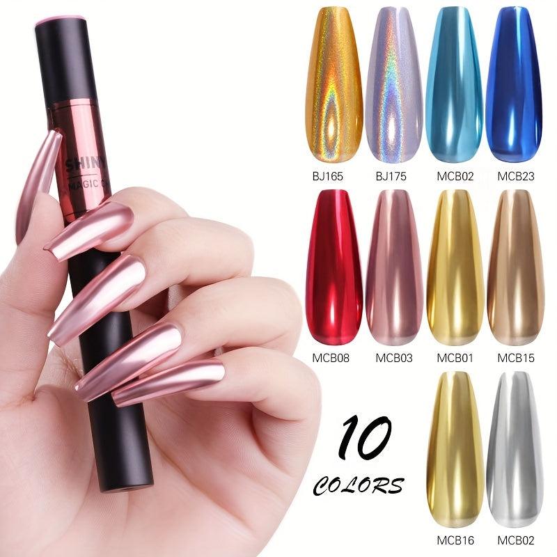 10 Colors Holographic Nail Polish Pens with Mirror Effect