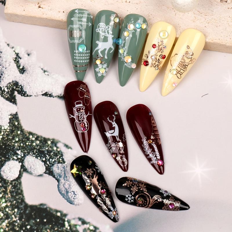 9 Sheets Christmas Nail Art Stickers 3D Nail Decals Manicure Decoration