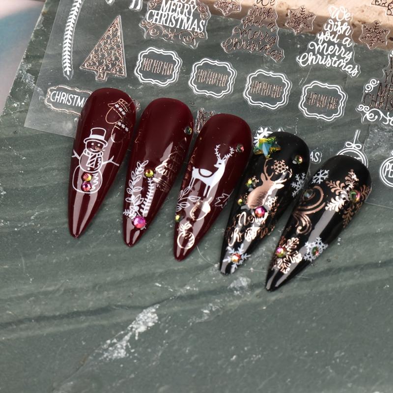 9 Sheets Christmas Nail Art Stickers 3D Nail Decals Manicure Decoration