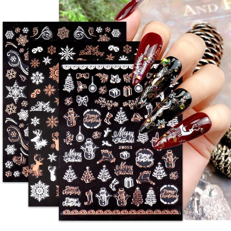 9 Sheets Christmas Nail Art Stickers 3D Nail Decals Manicure Decoration
