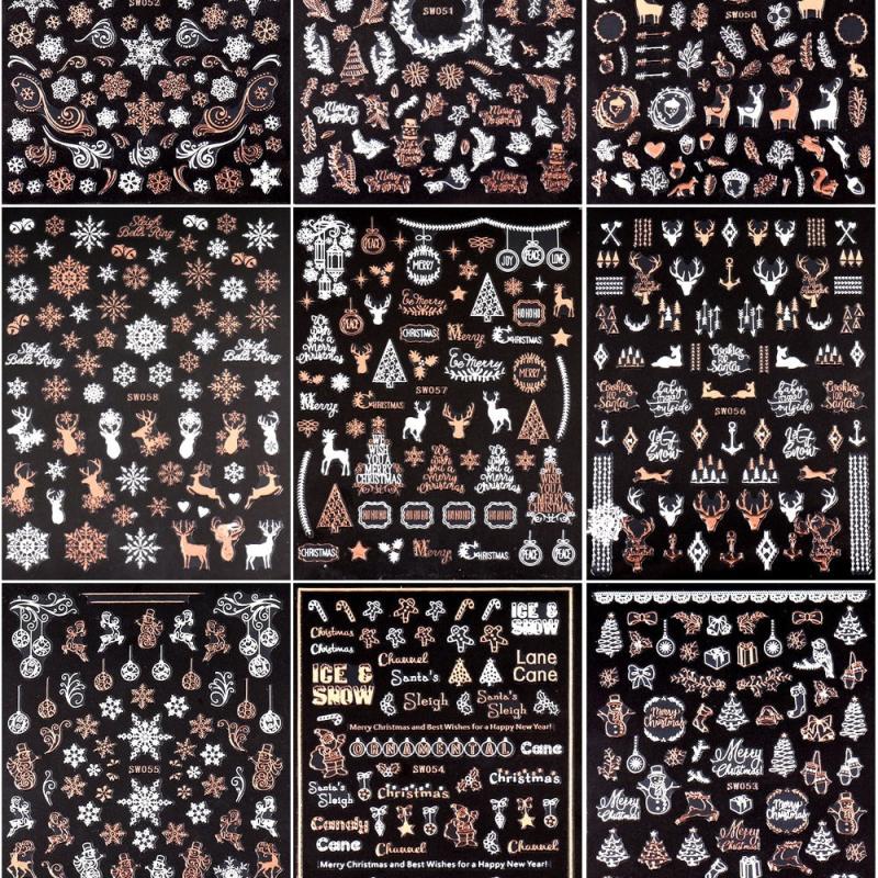 9 Sheets Christmas Nail Art Stickers 3D Nail Decals Manicure Decoration