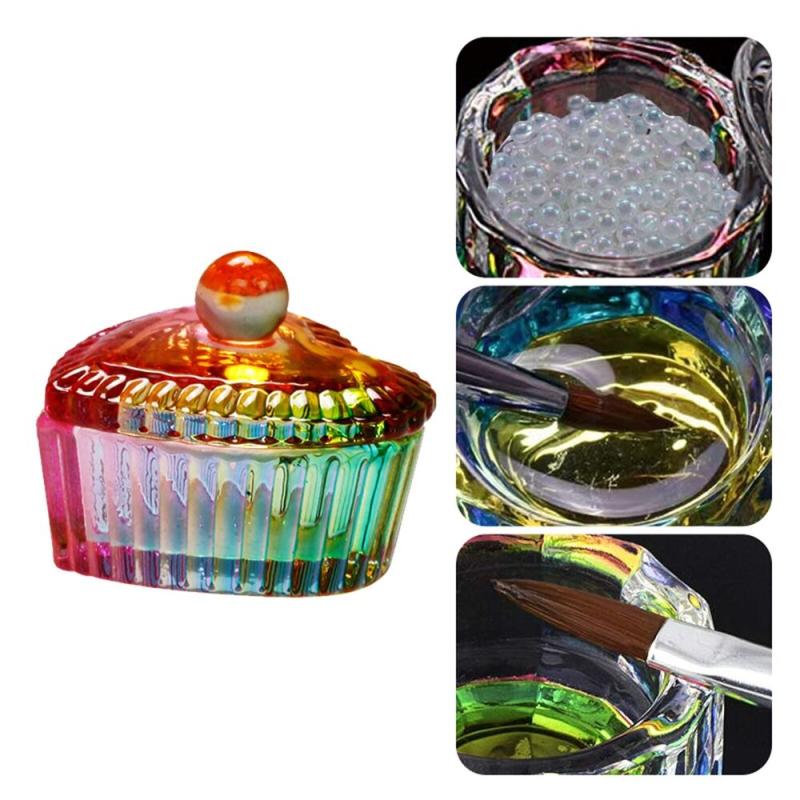 Rainbow Crystal Glass Nail Art Dish for Manicure Care