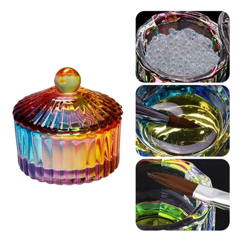 Rainbow Crystal Glass Nail Art Dish for Manicure Care