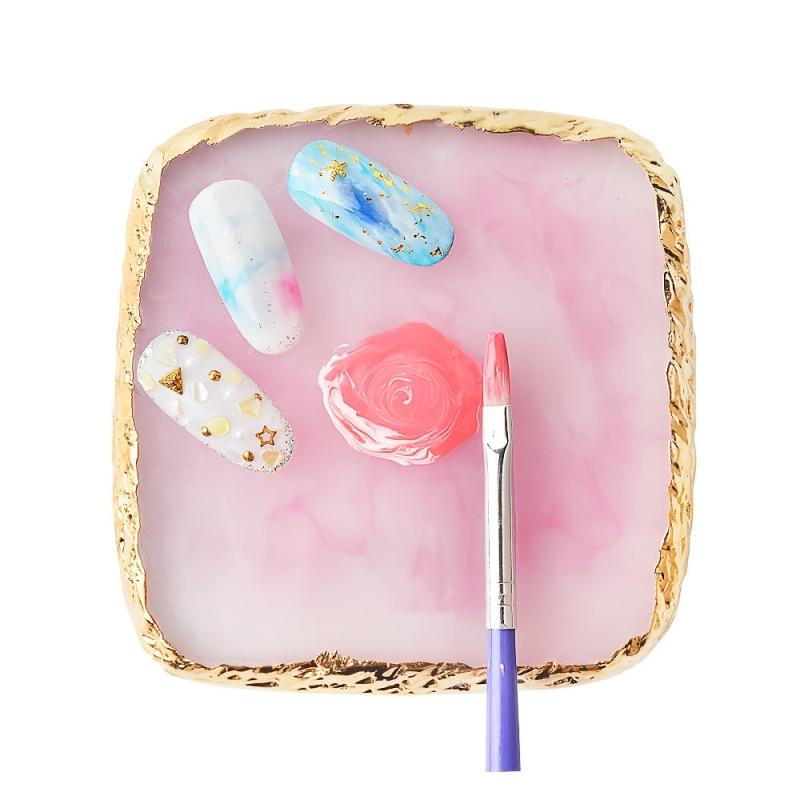 Resin Nail Art Palette with Golden Edge for Gel Polish Paint Drawing