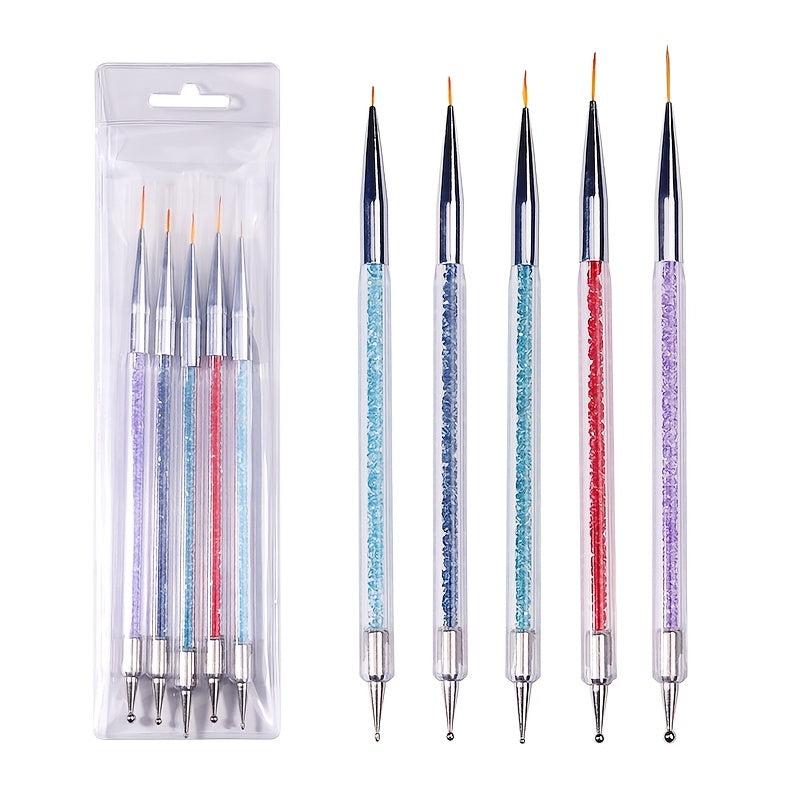 5 Pcs Nail Art Liner Brushes Point Drill Drawing Brush Pen Dotting Tools Set