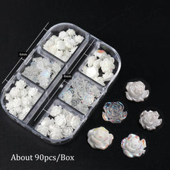 90 Pcs Camellia Rose Flower Nail Decoration